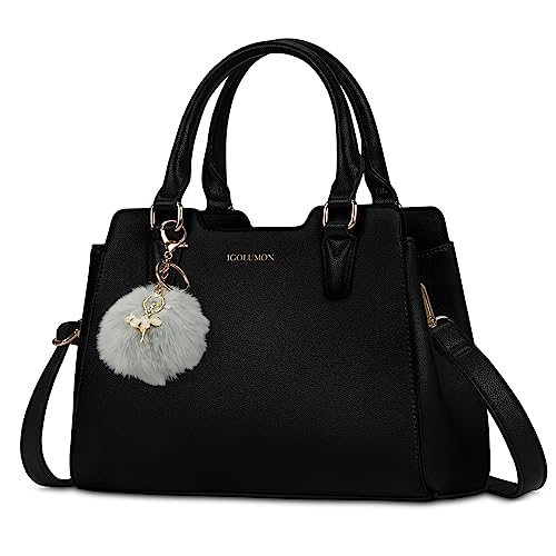 IGOLUMON Handtasche Damen Mittelgroß Tasche Leder Henkeltasche Damen-Henkeltaschen Tote Bag Handtaschen Taschen Damen-Schultertaschen Umhängetasche Schultertasche Damenhandtaschen Schwarz