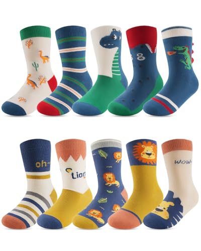 Kyopp 10 Paar Socken Kinder Jungen 25-28 Funny Socken Blau Lustig Animals Cotton Socken mit motiv Crew Socks 25-28