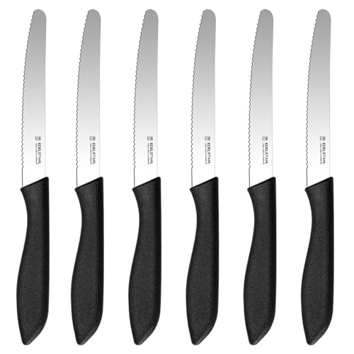 targzier 6 Stück Frühstücksmesser,Tafelmesser mit Wellenschliff aus Edelstahl,Brötchenmesser,Tomatenmesser,Rostfreie,Eisgehärtete & Scharfe Messer,Spülmaschinenfest,schwarz
