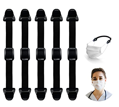 LANNYS Maskenhalter 5er Set schwarz, Maskenband/Maskenhalterung Hinterkopf/Masken Verlängerung als Ohrenschutz, elastisch, ruschfest, für Mundschutz/Einwegmasken / FFP2 Maske