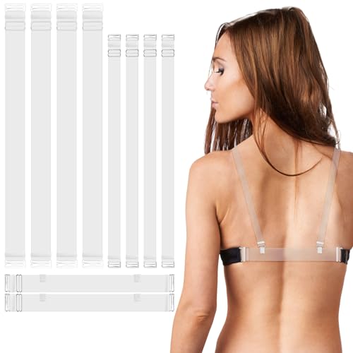 2 Paar Transparent BH-Träger mit 2 Paar Rückenbändern, Bra Straps, Invisible Straps Adjustable Non-slip Transparent Gummiband, Unsichtbare Schulterträger, Rutschfeste Ersatzverlängerungen für Frauen