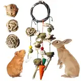 GOMETY Kauspielzeug für Häschen, Kaninchenspielzeug für die Zähne, Kleintiere Kauspielzeug mit 3 Kaubälle, Gras Spielzeug für Meerschweinchen, Hamster, Chinchillas und andere Nagetier