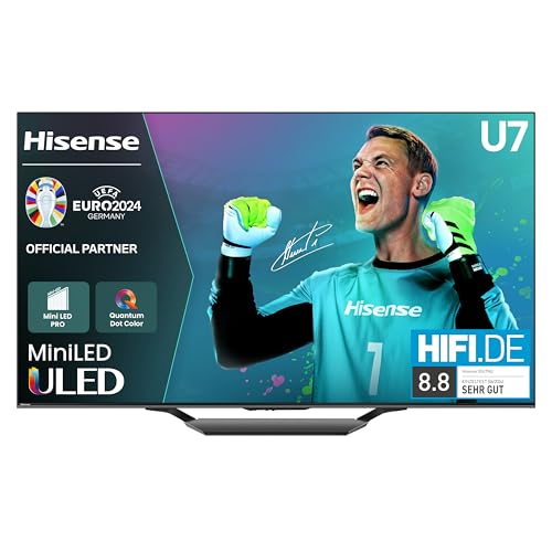 Hisense 55U7NQ 139cm (55 Zoll) Fernseher, 4K Mini LED ULED HDR Smart TV, Quantum Dot, 120Hz/ 144Hz VRR, HDMI 2.1, Game Mode Pro, Dolby Vision IQ & Atmos, Bluetooth, Alexa Built-in, Anthrazit, [2024]