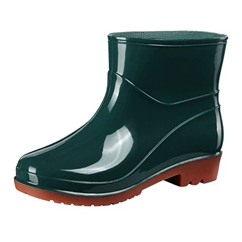 rtdgcv Kurze Regenstiefel für Damen wasserdichter Regenstiefel zum Hineinschlüpfen Gartenstiefel Damen Gummi Außenarbeit mit Komfort Hirschleder Schuhe Damen Halbe Gummistiefel Damen (Green, 39)