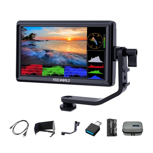 FEELWORLD FW568V3 6 Zoll Kamera FeldMonitor 4K HDMI DSLR Video Externer Monitor 3DLUT mit F550 Akku Kameratasche Sonnenschirm Peaking Histogramm für DSLR
