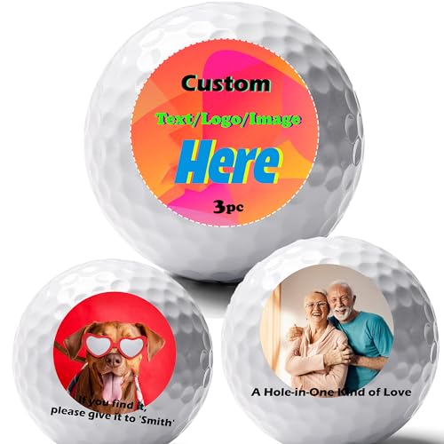 Personalisierte Golfbälle, 3er-Pack, mit individuellem Foto/Logo/Namen, perfekt für Hochzeiten und zwanglose Veranstaltungen, originelles Golfgeschenk für Papa, Ehemann, Golfer (Text/Bild)