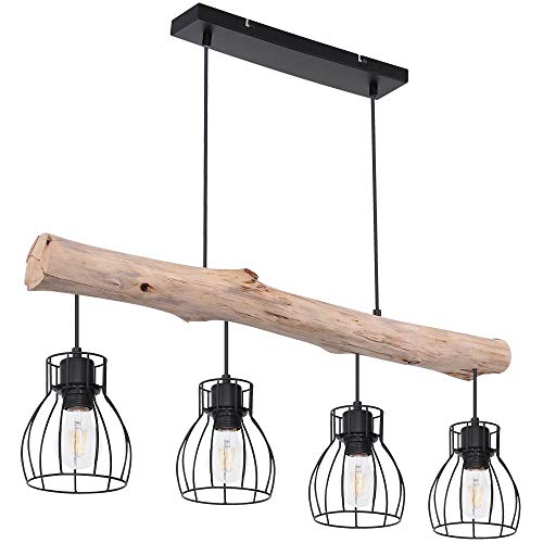 GLOBO Design Decken Hänge Leuchte Holz Balken Pendel Spot Ess Zimmer Retro Gitter Lampe 15326-4N
