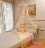 HanYun Regenbogen Betthimmel Mädchen, Bett Baldachin mit 100 LED-Lichterketten, Ultra große hängende Königin Baldachin Bett Vorhang Netz für Baby, Kinder, Mädchen Moskitonetz Reise Mückennetz