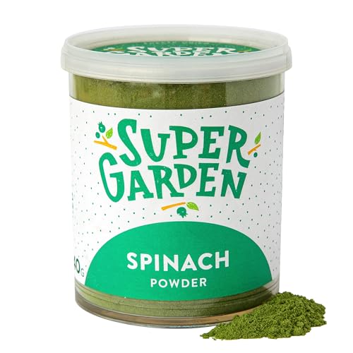 Super Garden Gefriergetrocknetes Spinatpulver aus EU-Anbau - 100% Natürlich & Vegan ohne Zusätze - Reich an Vitaminen für Smoothies, Shakes & Backwaren - Wiederverschließbare Dose - 40g