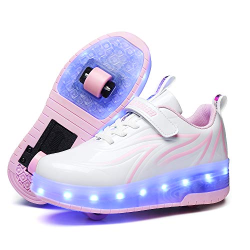 Aizeroth USB Aufladen 7 Farbwechsel LED Blinkend Schuhe Mit Doppelt Rollen Automatisch Räder Rochen Skateboardschuhe Outdoor Fitnessschuhe Gymnastik Sneakers für Jungen Mädchen Schön Geschenk