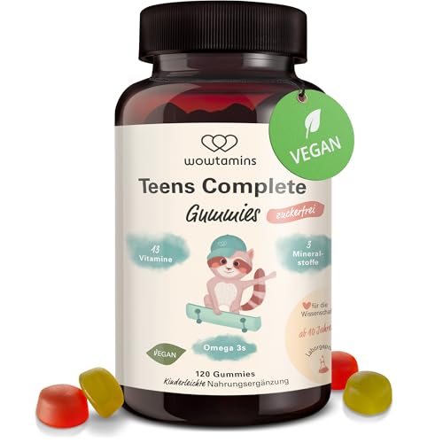 wowtamins Teens Complete zuckerfrei - Vitamine für Jugendliche (30-Tage-Vorrat) - Multivitamin Gummies mit Omega 3 - Nahrungsergänzungsmittel für das Immunsystem mit Vitamin C, D3, B12, Zink & mehr