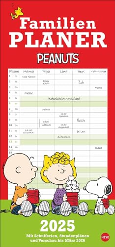 Peanuts Familienplaner 2025: Kalender für Familien mit 5 Spalten. Humorvoll illustrierter Familien-Wandkalender mit Snoopy, Charlie Brown und Co. (Familienplaner Heye)