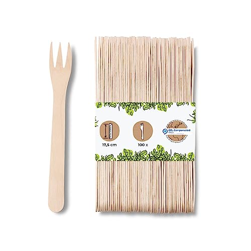 GREENBOX XL Pommesgabeln Holz Pommes Besteck Bio-Gabel kompostierbar naturI Holz-Gabeln Pommes Currywurst 17,5cm