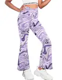 Arshiner Mädchen Schlaghose hohe Taille Flare Bootcut Sporthose für Yoga Tanz Solid Plaid Freizeit Bell Bottoms Schlaghosen Bein Glockenhose Kinder Schwarz 140 9-10 Jahre