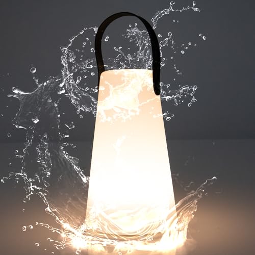 GOODS+GADGETS LED Outdoor Tisch-Lampe kabellos mit 1200 mAh Akku Leuchte USB aufladbar; wasserdichte Außen-Tischleuchte mit Aufhängung (LED-Lampe mit Aufhängung)