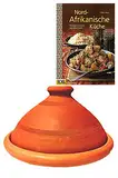 Tajine, original aus Marokko, inklusive Kochbuch Nord Afrikanische Küche, Tontopf zum Kochen, Tuareg Ø 26cm, für 1-3 Personen, handgetöpfert aus Marrakesch, frei von Schadstoffe