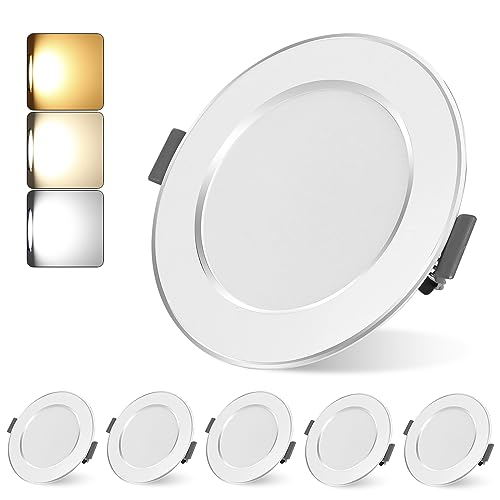 Led Einbaustrahler 230V 6er Set, 7W Ultra Flach Led Spots, Warmweiß Neutralweiß Kaltweiß Einstellbar Einbauleuchten, Einbauleuchten Deckenspots für Badezimmer Küche Wohnzimmer