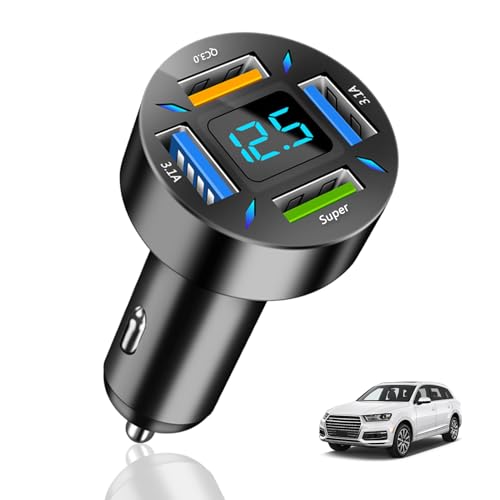 Auto Ladegerät 66W mit QC 3.0, 4-Port USB Schnellladegerät, USB Zigarettenanzünder Adapter für iPhone 14/13/12/11, Galaxy, iPad, Smartphones - Effizientes und Schnelles Laden im Fahrzeug