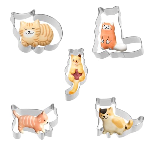 JIYIN 5 Stück Ausstechform Katze Set, DIY Ausstechform Tiere Edelstahl Ausstecher Katze Ausstecher für Themed Party Backen