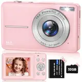 Digitalkamera Fotokamera HD 1080P 44MP, Fotoapparat mit 32GB Speicherkarte, Wiederaufladbare Kamera fotokamera mit 16X Digitalzoom digicam für Kinder, Erwachsene, Mädchen, Jungen(Rosa)