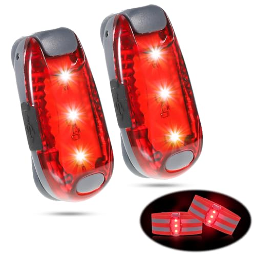 ertlutw LED Sicherheitslicht, 2 Rote LED Blinklicht Schulranzen USB Aufladbar für Kinder Schulranzen Hunde Bergsteiger Nachtläufer Leuchtanhänger mit Batterien Clip Dauerlicht
