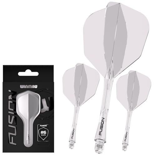 WINMAU Darts Fusion Integrated Flight & Shaft System - No.6 Shape & Design - Klare Farbe, Intermediate Länge