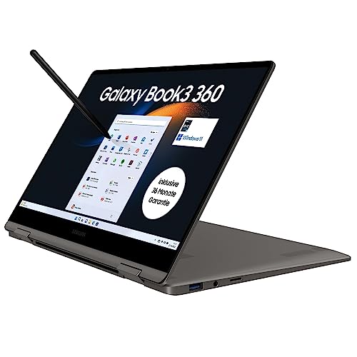 Samsung Galaxy Book3 360 Laptop, 13" Full HD 60Hz Display, TOUCHSCREEN, AMOLED, Intel Core i7-1360P, 16GB RAM, 512GB SSD, Windows 11, QWERTZ Tastatur, Graphite, Inklusive 36 Monate Herstellergarantie