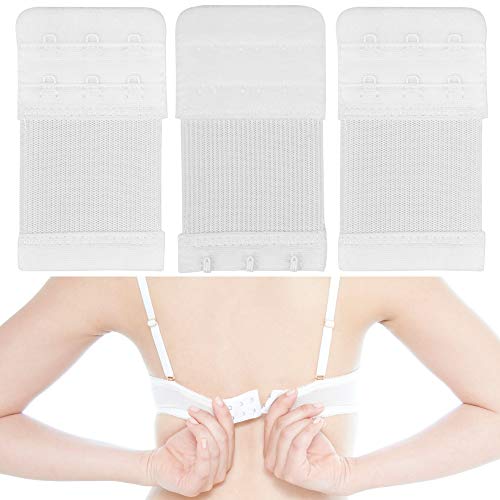 Bequeme BH Erweiterung, 3 Stück, Set in Größe L mit Farbe Weiss, 3er Haken Reihe, Büstenhalter Verlängerer, BH Verschluss Verlängerung, 3 x 2 Hook Bra Extender, 3x2 Hakenverlängerer Schwangerschaft