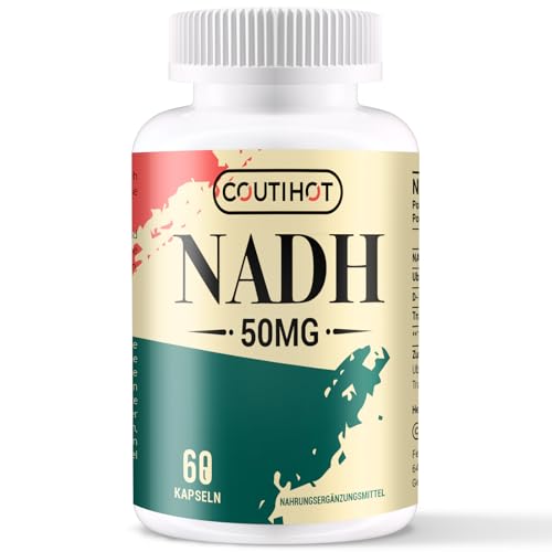 NADH 50mg - 60 Kapseln, NADH (reduzierte Form von NAD+), NADH hochdosiert plus Coenzym Q10 200 mg & D-Ribose 150mg, GVO-frei, Glutenfrei - Vorrat für 2 Monate