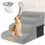 HEVOL Hundetreppe 4 Stufen, 50cm hoch Schwamm Haustiertreppe für Hunde und Katzen, rutschfest Haustierleiter Katzentreppe mit Waschbar Bezug für Sofa Bett, Gris