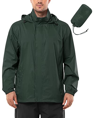 Outdoor Ventures Regenjacke Herren Wasserdicht Ultraleichte Dünne Faltbare Regenmantel Atmungsaktiv Fahrrad Regenjacke Sport Dunkles Olivgrün XXL