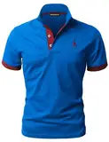 VHUQGVU Herren Poloshirt Baumwolle Kurzarm Giraffe Stickerei Polohemd Regular Slim Fit Modelle Golf Sport T-Shirt,Blau+Rot,XXL