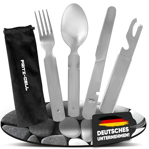 Bundeswehr Edelstahl Besteck 4-Teilig Camping-Besteck Essbesteck für Camping Besteckset Outdoor