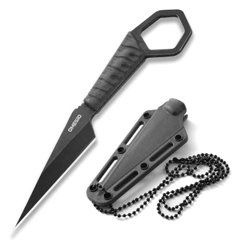 Omesio S-FC1 Neck Knife mit Scheide, 5CR13MOV Stahl ABS Griff EDC Messer Halskette für Drop Point Klinge Scharfes Fulltang für Männer Frauen, Camping für Wandern, und tägliche kleine Arbeit