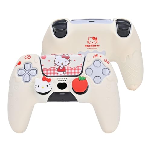 Kuitmor PS5-Controller-Skin-Case-Set, Silikon-Schutzhülle, rutschfeste süße Kätzchen-Schutzhülle für PlayStation 5 Dualsense-Controller mit 2 Daumengriffkappen und 2 Aufklebern