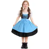 FYMNSI Kinder M�dchen Deutsche Dirndl Kleid Kost�me Zum Bayerisches Oktoberfest Jahrgang Trachtenkleid mit Sch�rze Traditionelles M�dchendirndl F�r Halloween Fasching Party Karneval Blau 8-10 Jahre