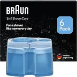 Braun 3-in-1 ShaverCare Reinigungskartuschen für Reinigungsstationen, reinigt Rasierer 10x besser als Wasser, ORIGINAL Kartusche, hygienische Reinigung, Entfernt Haare und Hautpartikel, 6er Pack