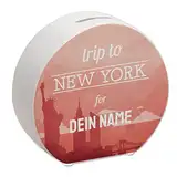 Trip to Großstadt Spardose - personalisiert mit deinem Namen - für den nächsten Städtetrip in eine Metropole im Ausland um Geld für Flug Unterkunft und Verpflegung auf der Reise zu sparen New York