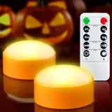 Yakpo 2 Stück Halloween LED Kürbis Lichter mit Fernbedienung und Timer, batteriebetrieben, flackernd, elektrisch, orange, Halloween Jack-O-Lantern Licht, flammenlose Kerze für Outdoor Kürbis Deko