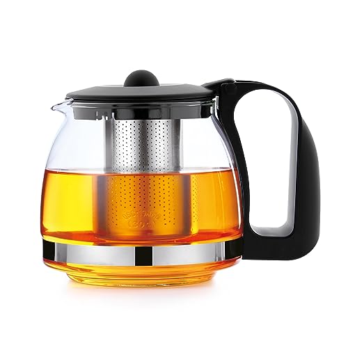 T24 Teekanne aus Glas mit Siebaufsatz Hitzebeständig herausnehmbaren Edelstahl Filter Sieb, Glasteekanne mit Teesieb & Überhitzungsschutz, Ideal zur Zubereitung von Losen Tees, Teapot (1250 ml)