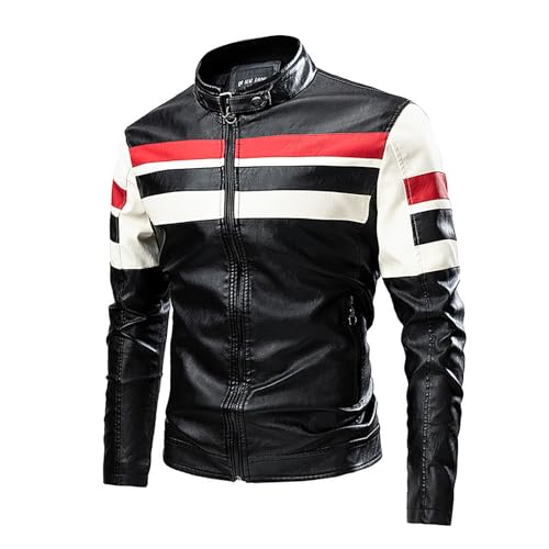 Motorrad Winterjacke Herren, Motorrad Jacke Herren Ledermantel 50er Jahre Outfit Schwarz Lederjacke Grease Jacke Bomberjacke Bikerjacke Leather Jacket