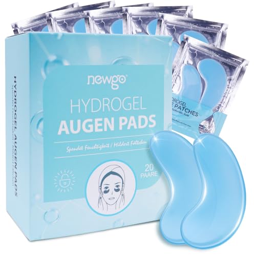 NEWGO 20 Paar Augenpads Eye Mask Hyaluronsäure Kollagen mit Hyaluron, Vitamin E- gegen Augenringe Tränensäcke Falten Dunkle Kreise & Puffiness, Hydrogel Anti Aging Augen Pads mit Kühlend Feuchtigkeit