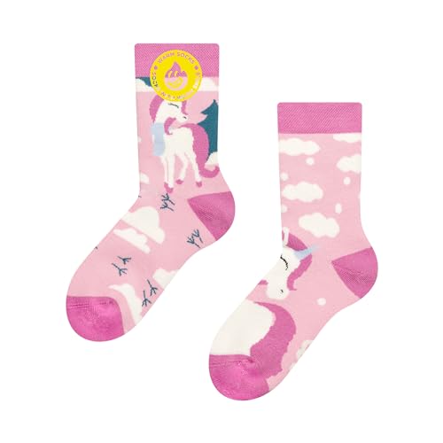 Dedoles Socken Kinder Mädchen Jungen Baumwolle viele lustige Designs Weihnachtssocken 1 Paar, Farbe Rosa, Motiv Einhorn mit Schal Wärmesocken, Gr. 27-30