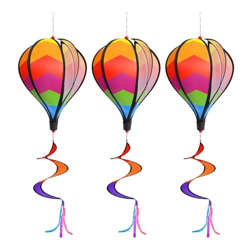 Heißluftballon-Windspiel | 3 Stück Regenbogen-Ballon-Windsack | rotierende Ballon-Garten-Windmühlen | Bunte Ballon-Windräder Windspiel für Garten, Rasen, Hof, Balkon