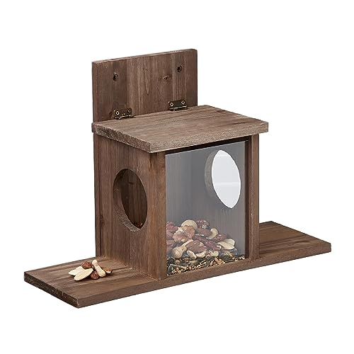 Relaxdays Eichhörnchen Futterhaus, Holz, 2 Eingänge & Sitzplattformen, zum Aufhängen, Eichhörnchenfutterstation, braun, 1 Stück