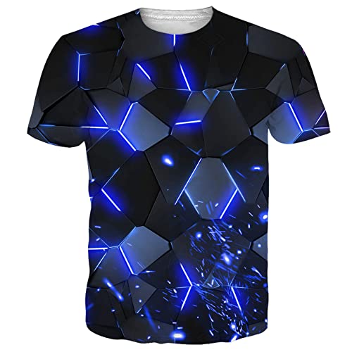 NEWISTAR Geometrie T-Shirt für Männer 3D Druck Metall Damen Rundhals Kurzarm Tee Shirt Tops L