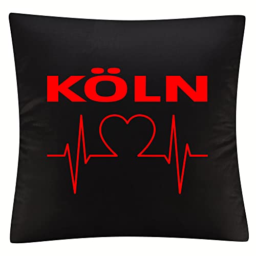 multifanshop Kissenbezug - Köln - Herzschlag - Druck rot - Kissen Größe one Size schwarz