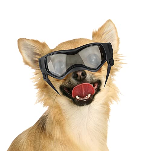 NAMSAN Hundebrille für Kleine Hunde UV-Schutz Hunde Sonnenbrille mit Einstellbar Gummiband Winddichte Hunde Motorradbrille-Schwarz