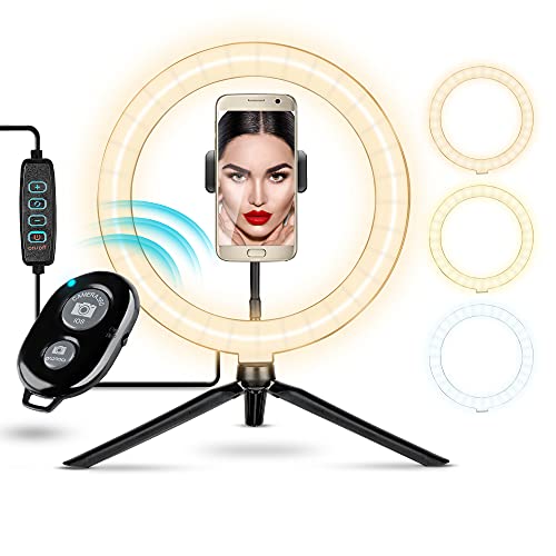 GOLDVIVER® | Ringleuchte Dimmbar – 10 Zoll Ringlicht mit Stativ & Bluetooth Selbstauslöser – 10 Helligkeitsstufen & 3 Farben – Für Selfies, Tik Tok, YouTube & Videos