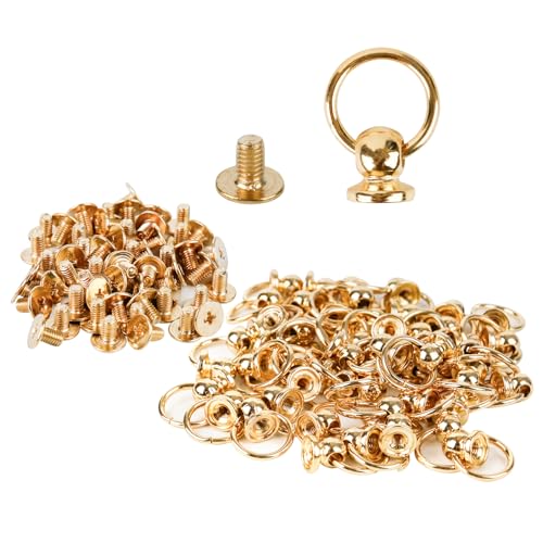 FRUHLING 50 Set Gold Leder Nieten Niet Stud mit Ring 8 mm Rundkopfnieten Metallknopfnieten Schrauben Nieten Ziehringnieten für DIY Lederhandwerk Geldbörse Handyhüllen Dekoration